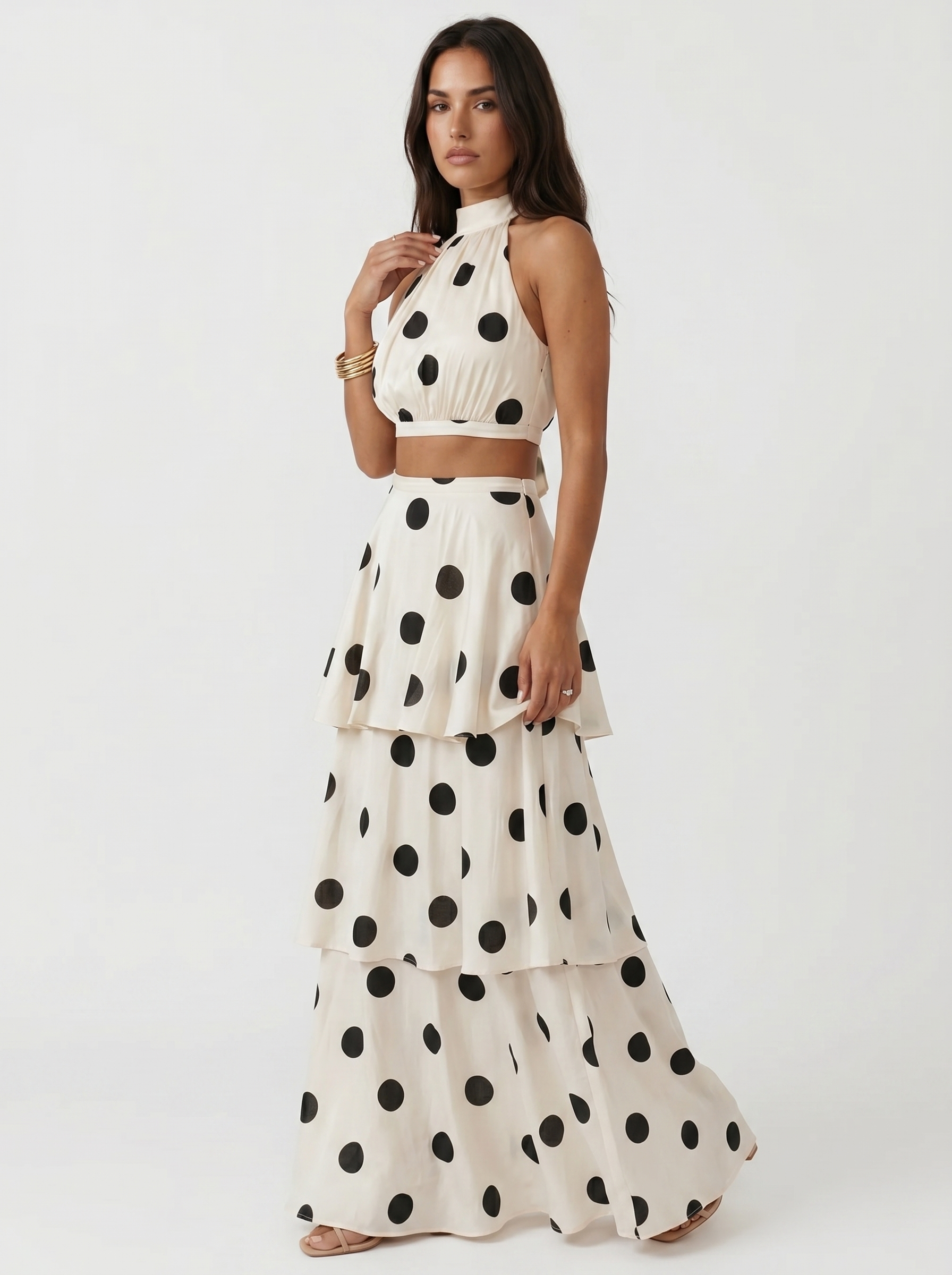 Lucía | Polka dot crop top and maxi skirt set