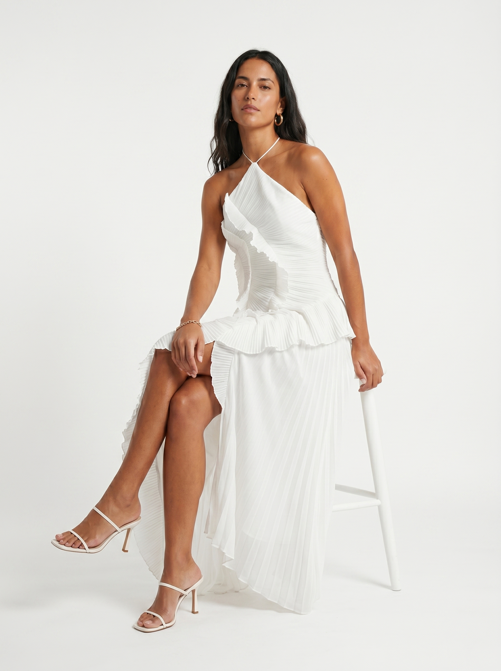 Ariadna | Pleated long dress with ruffles