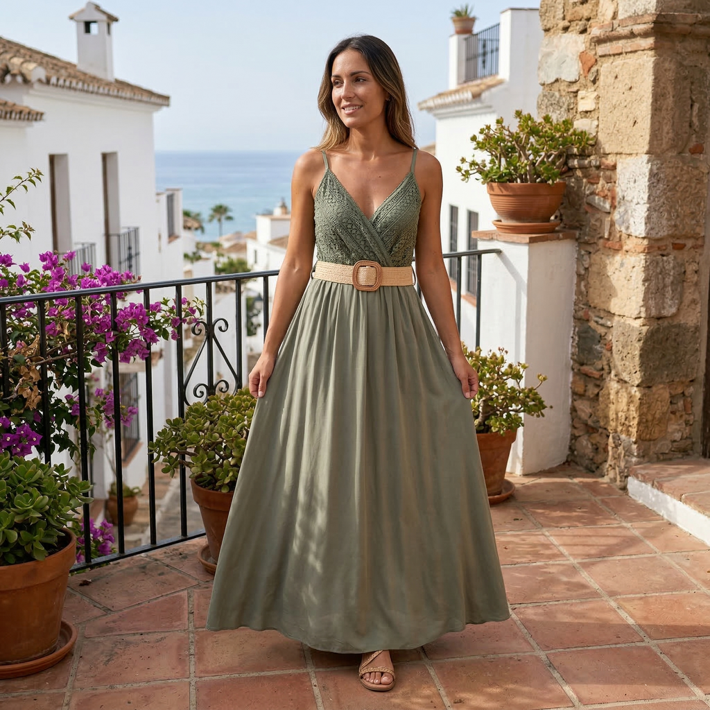 Elena | Plain long dress with lace bust