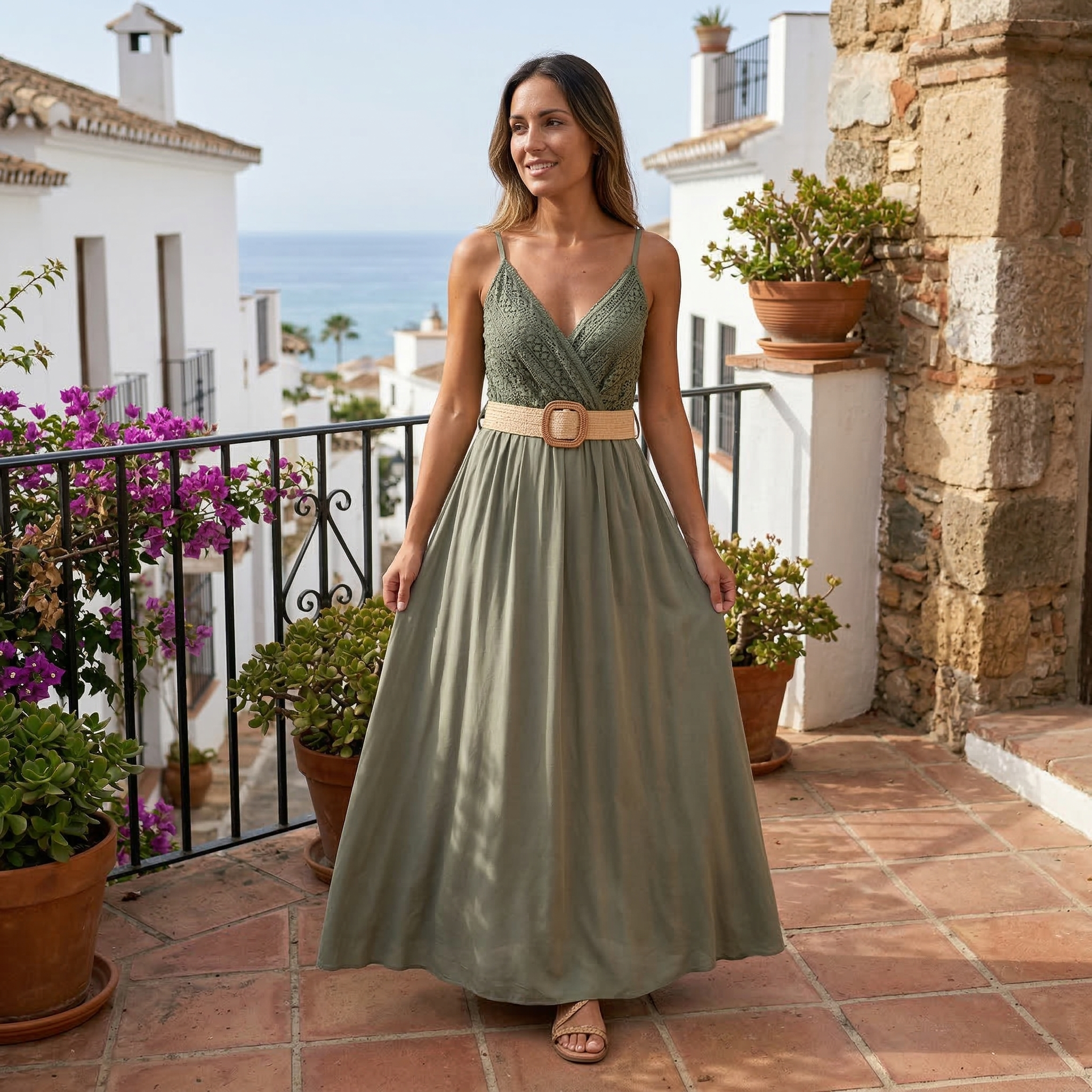 Elena | Plain long dress with lace bust