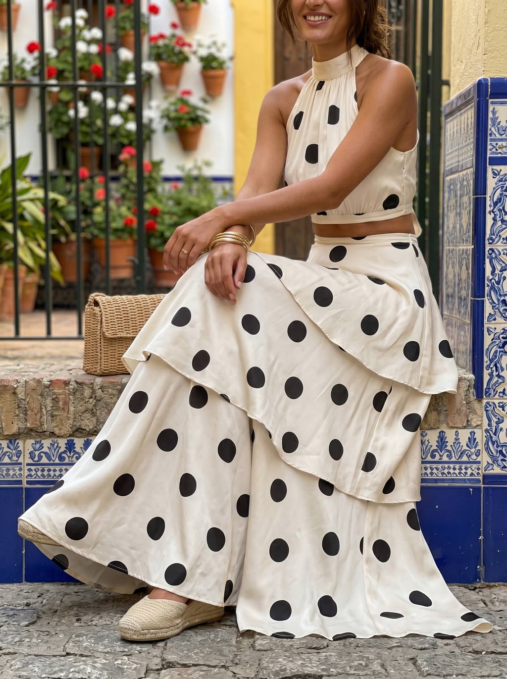 Lucía | Polka dot crop top and maxi skirt set