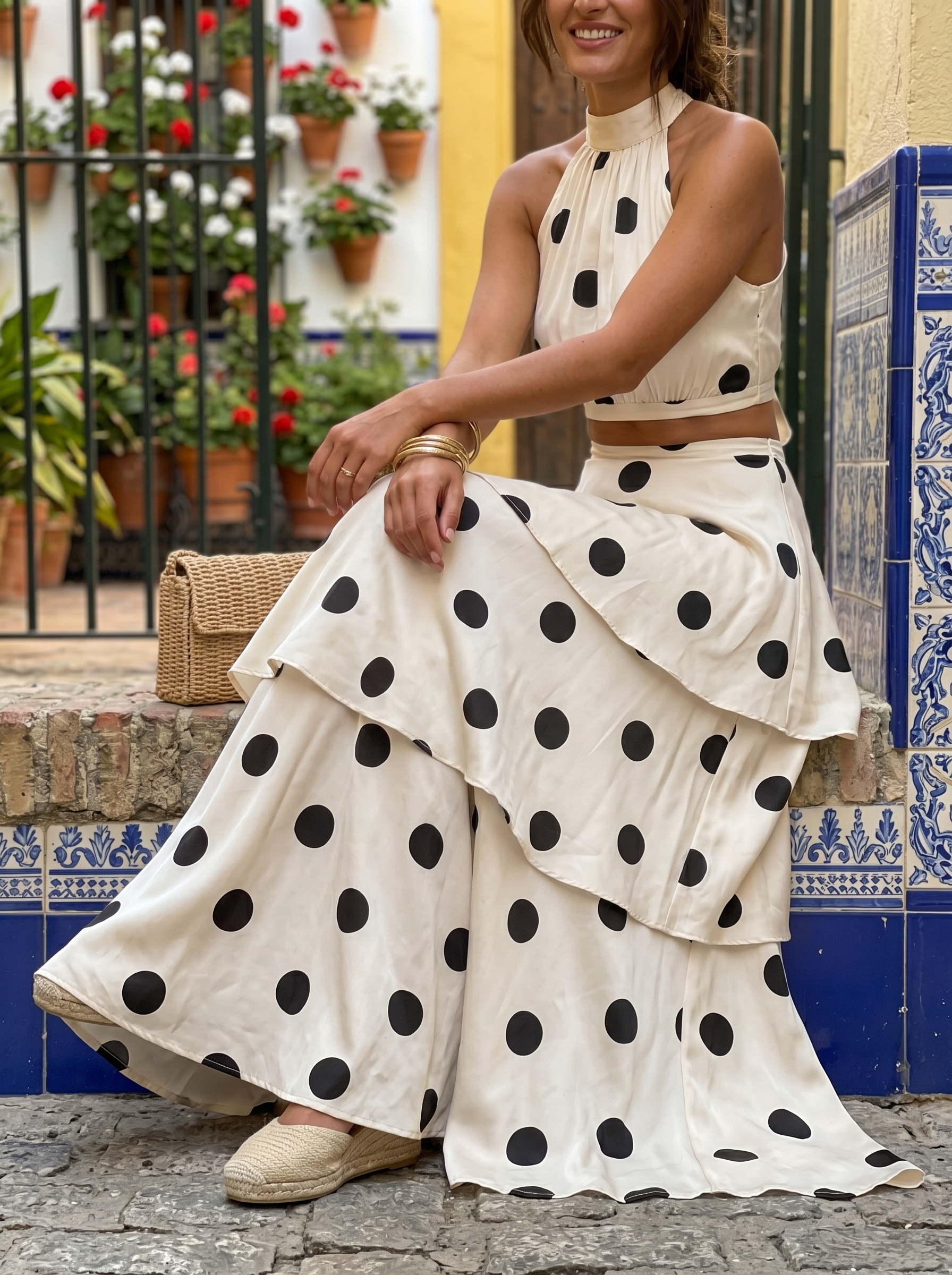 Lucía | Polka dot crop top and maxi skirt set