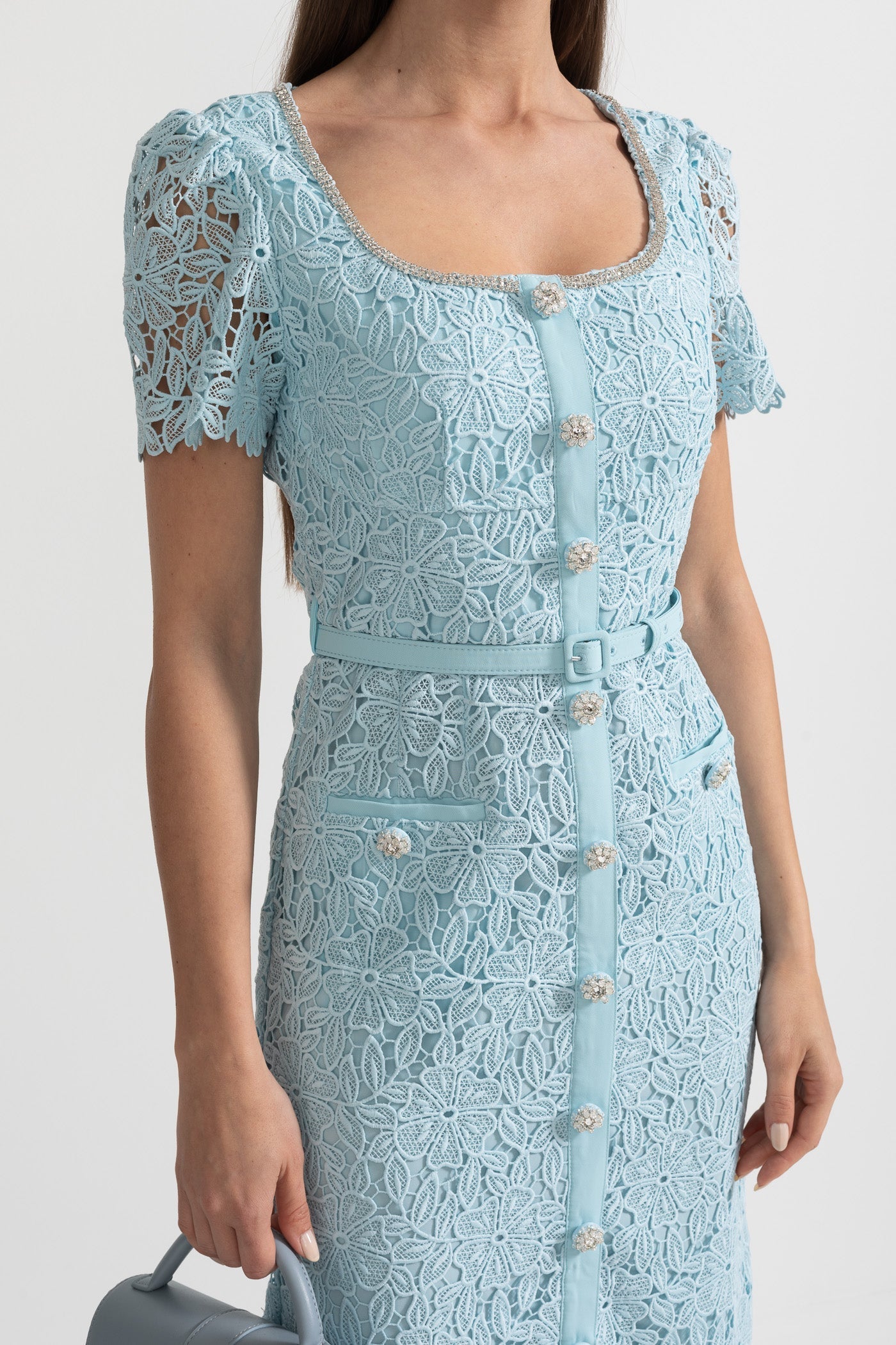 Azucena | Sky Blue Lace Midi Dress