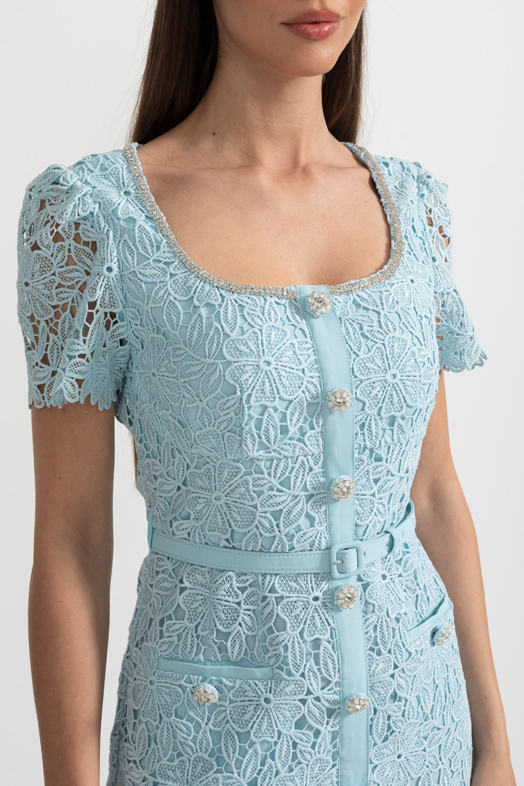 Azucena | Sky Blue Lace Midi Dress