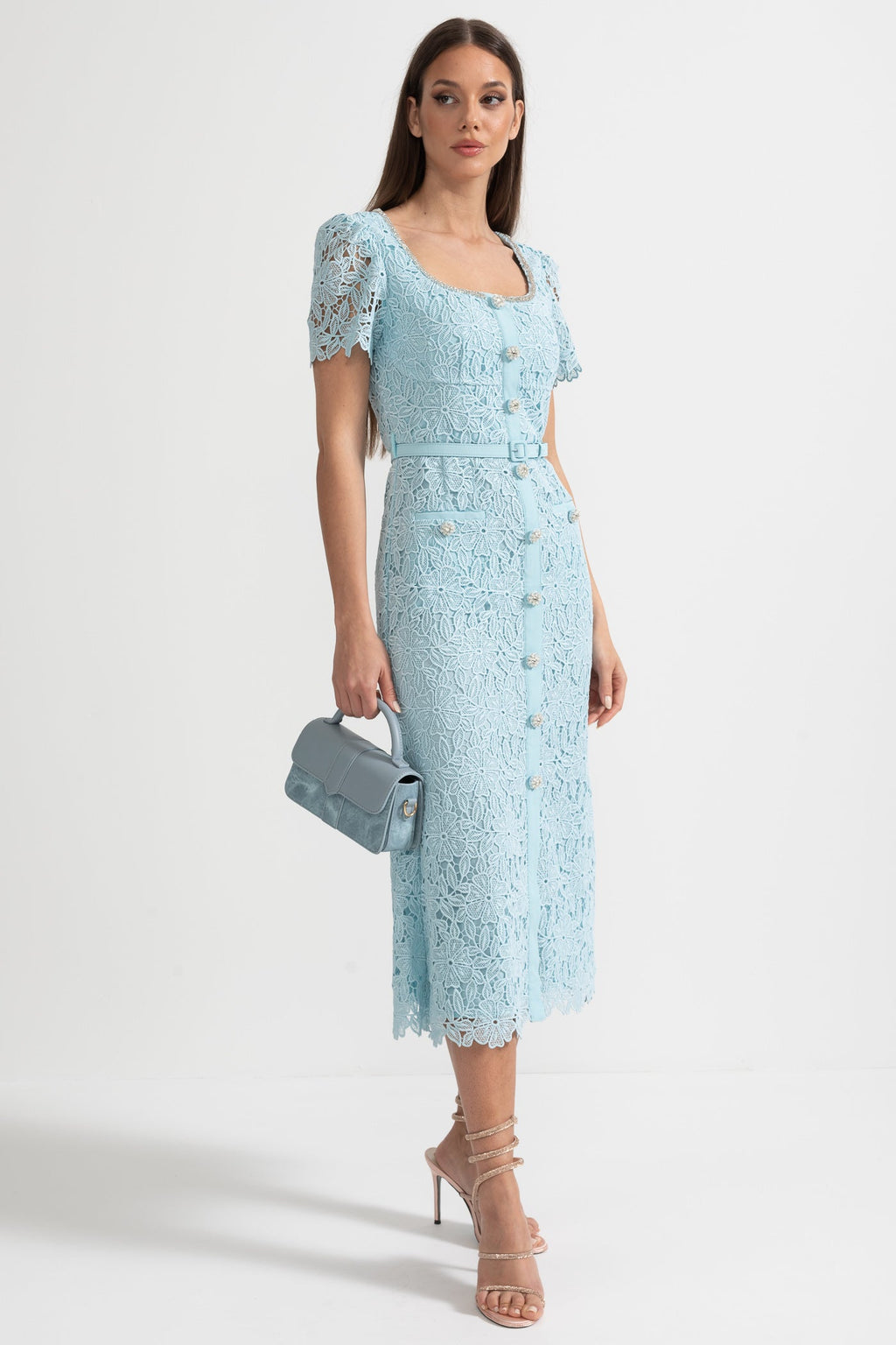Azucena | Sky Blue Lace Midi Dress