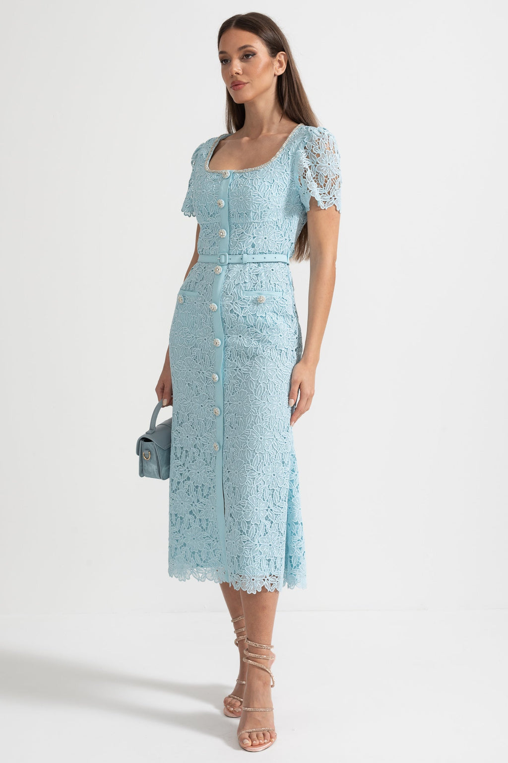 Azucena | Sky Blue Lace Midi Dress