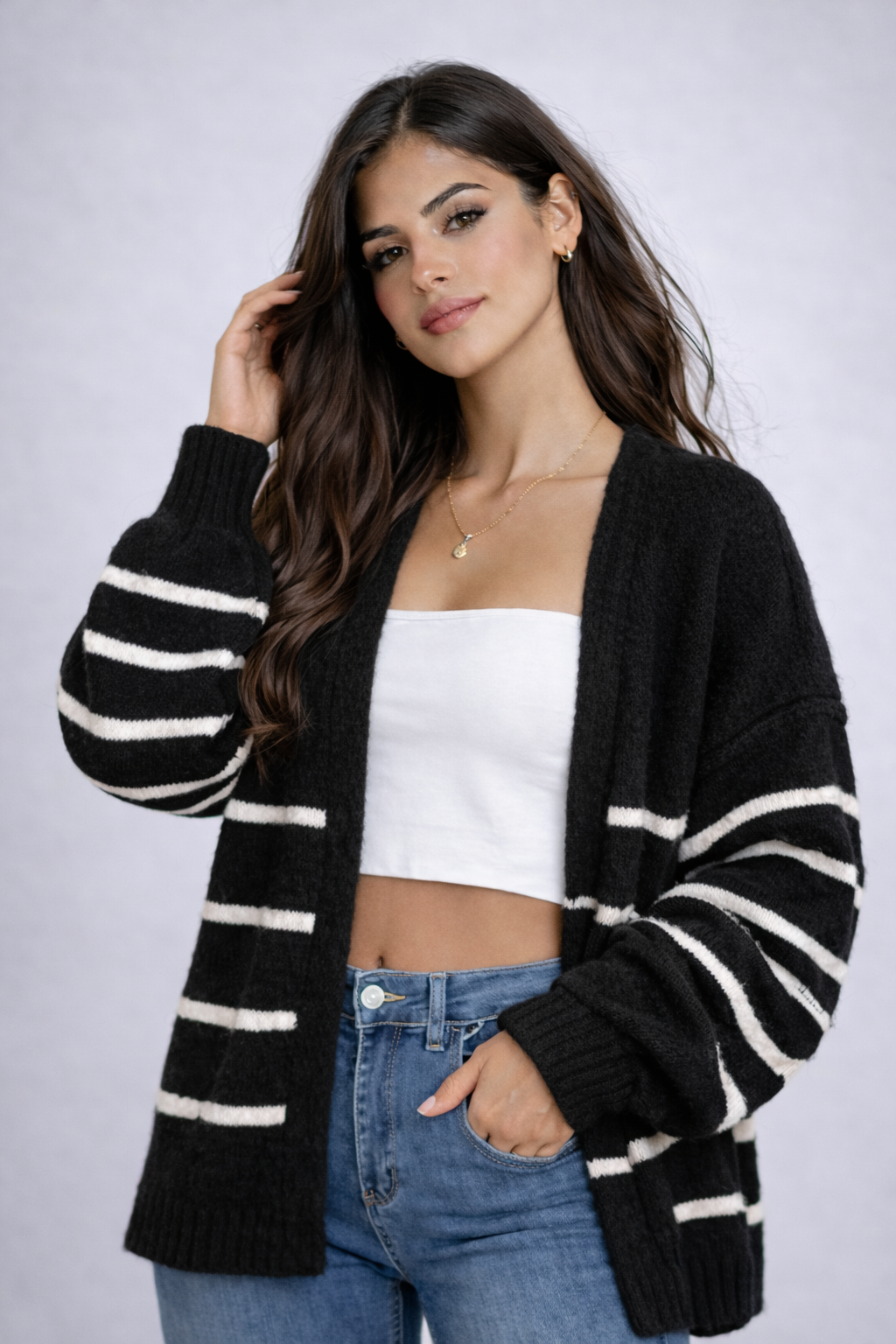 Martina | Oversized striped cardigan with voluminous sleeves