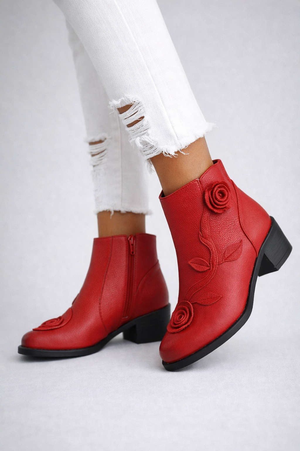 Lydia| Mid-Heel Leather Martin Boots
