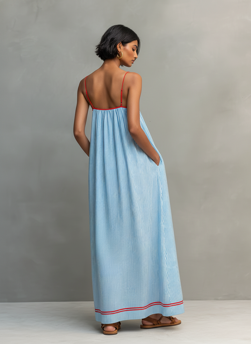 Vestido largo minimalista de rayas
