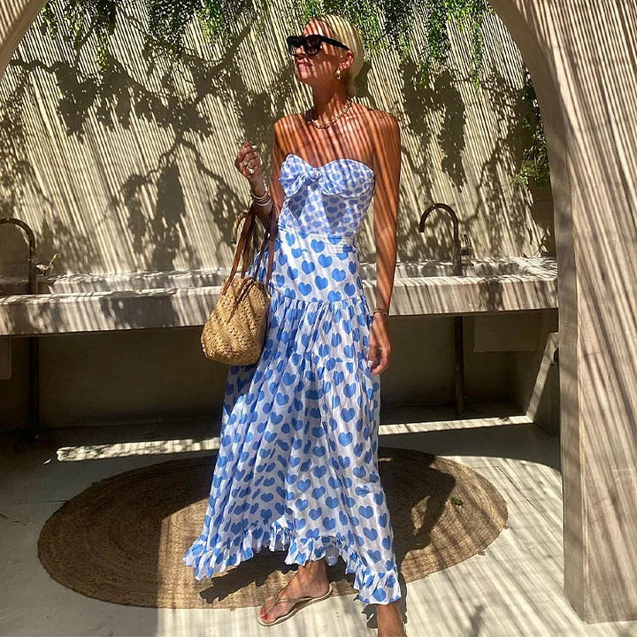Amore Capri Heart Print Swimsuit and Maxi Skirt Set