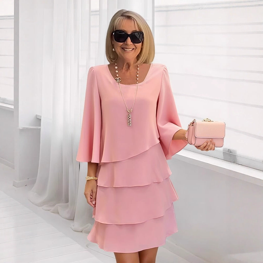 Maria | Elegante vestido midi con volantes