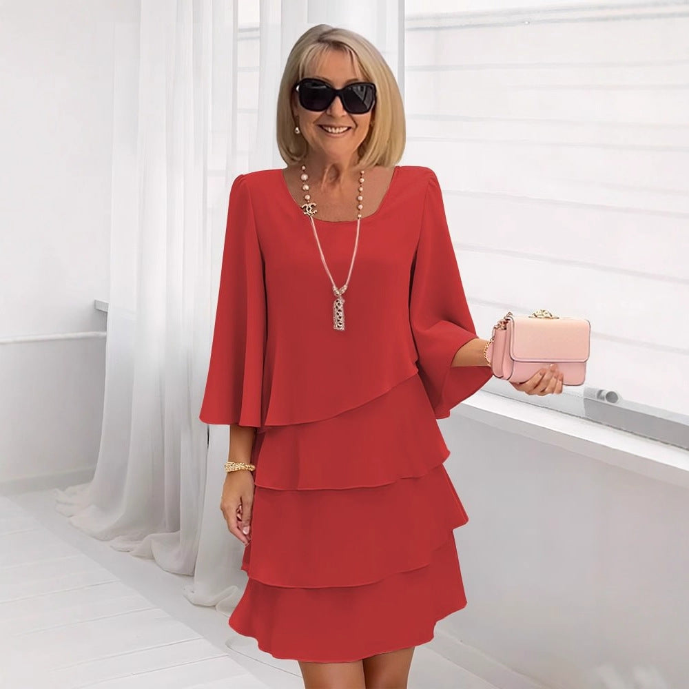 Maria | Elegante vestido midi con volantes