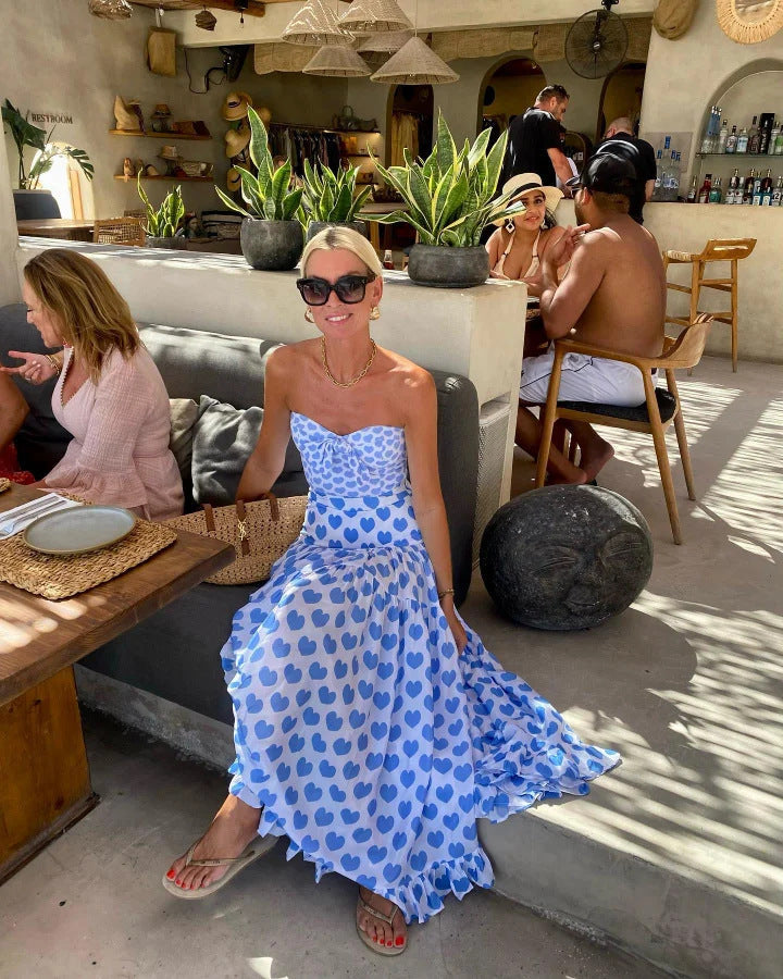 Amore Capri Heart Print Swimsuit and Maxi Skirt Set