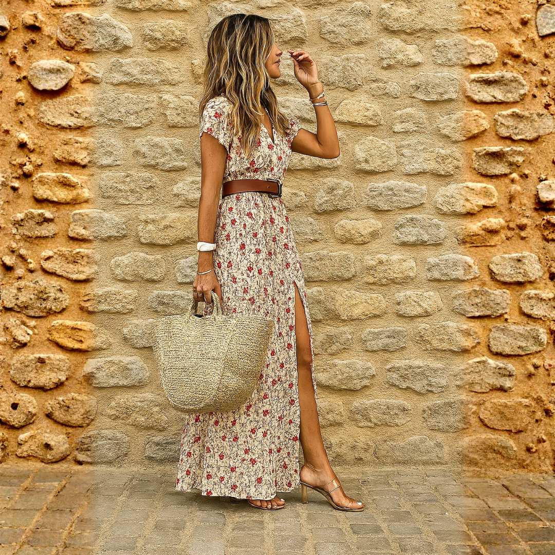 Joselin | Vestido largo bohemio y vaporoso con cinturón