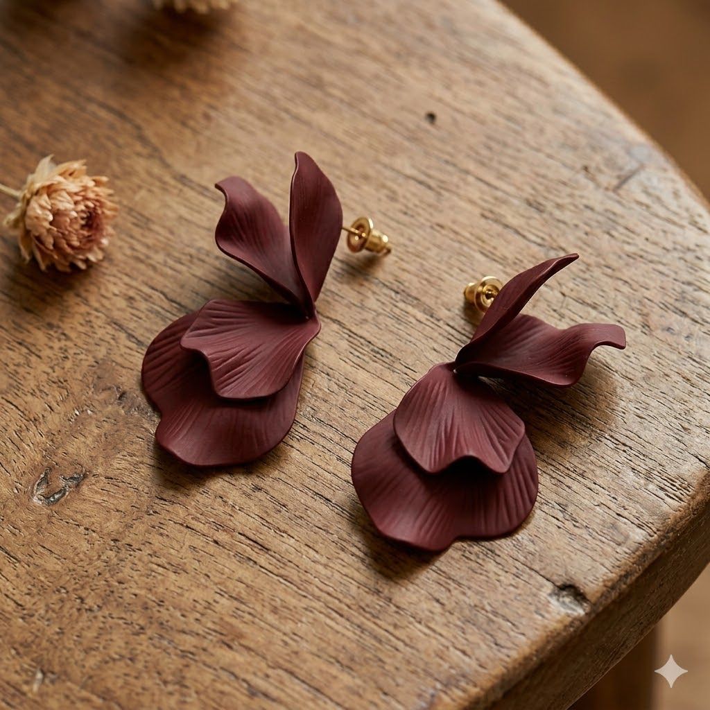 Burgundy Bloom Flower Earrings