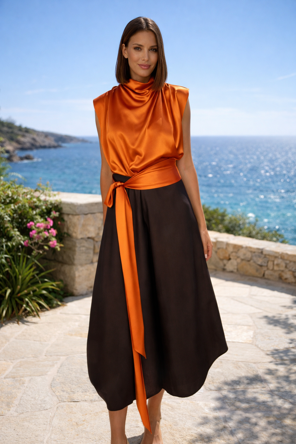 Satin Orange Selene Top