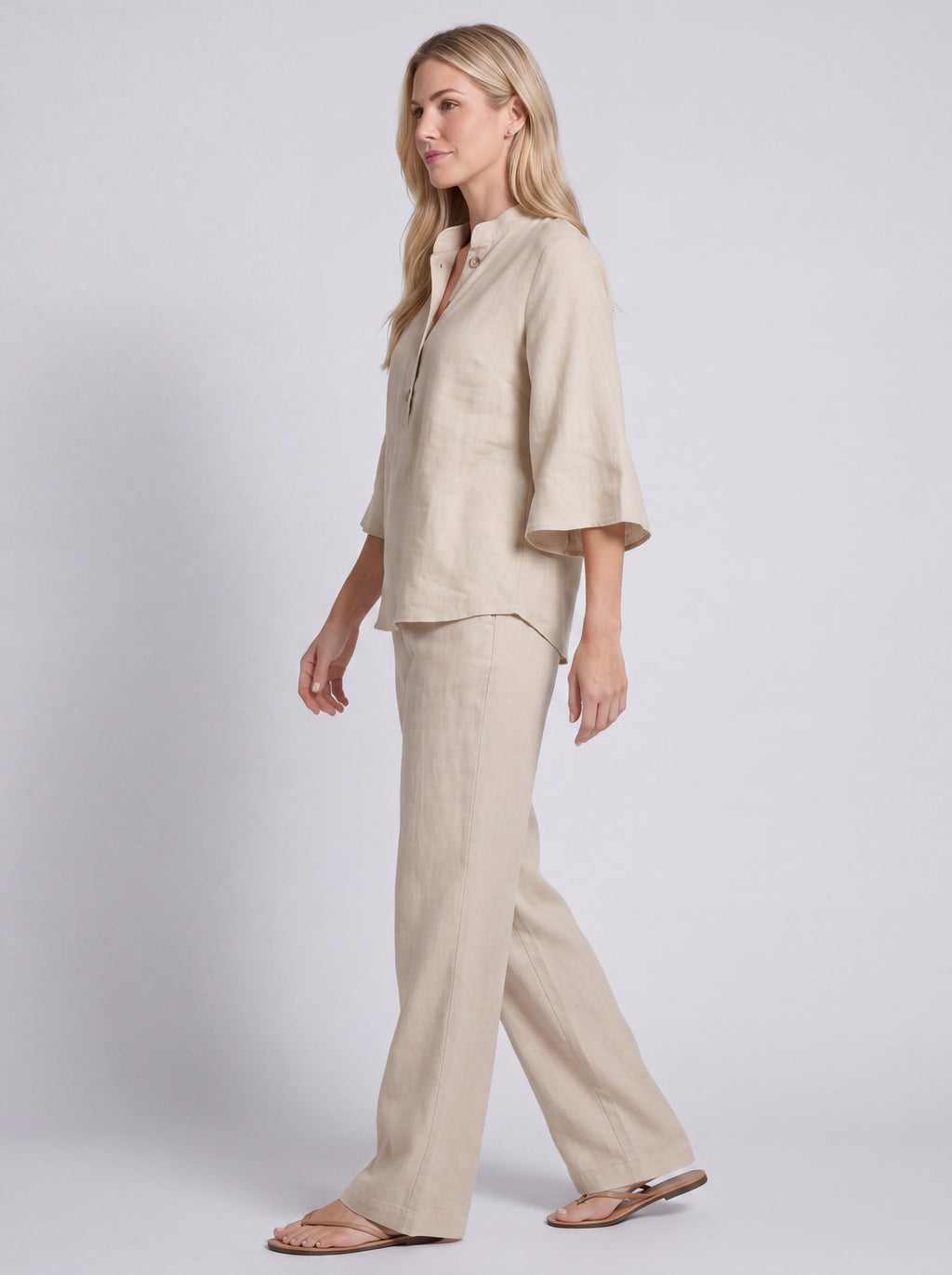 Mariel | Cotton and linen-look set with batwing sleeves and wide-leg pants
