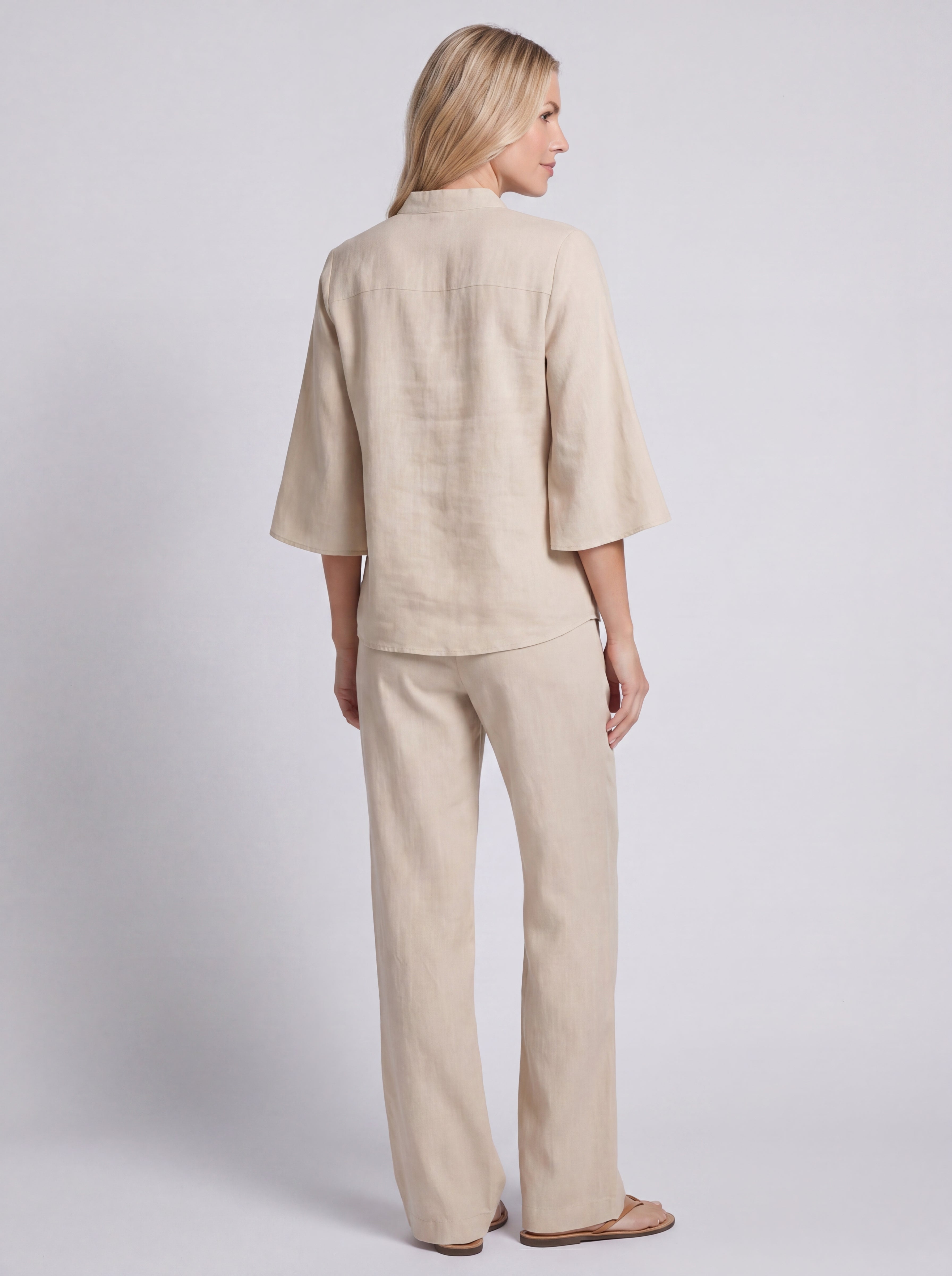 Mariel | Cotton and linen-look set with batwing sleeves and wide-leg pants
