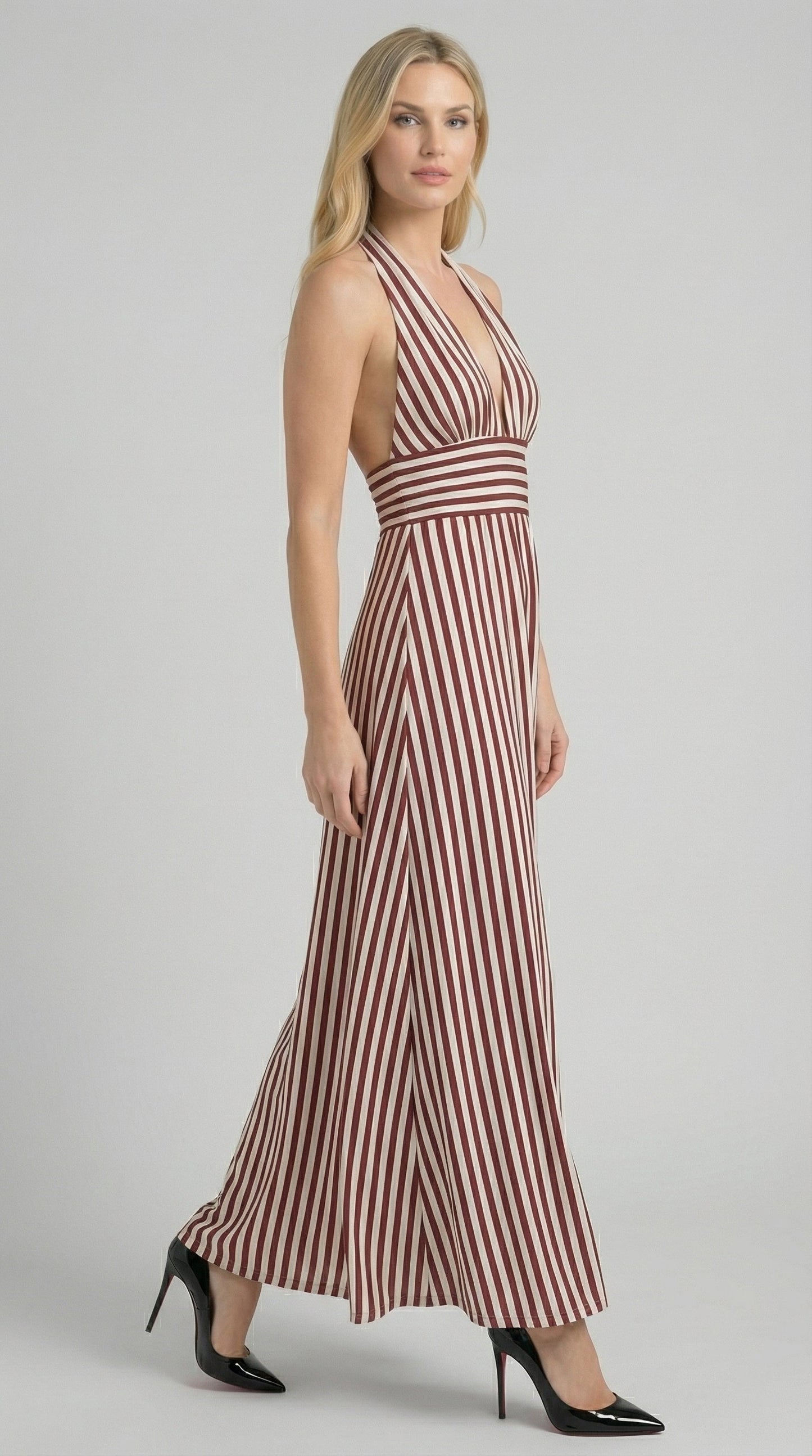 Sandra | Vestido largo a rayas con cuello en V