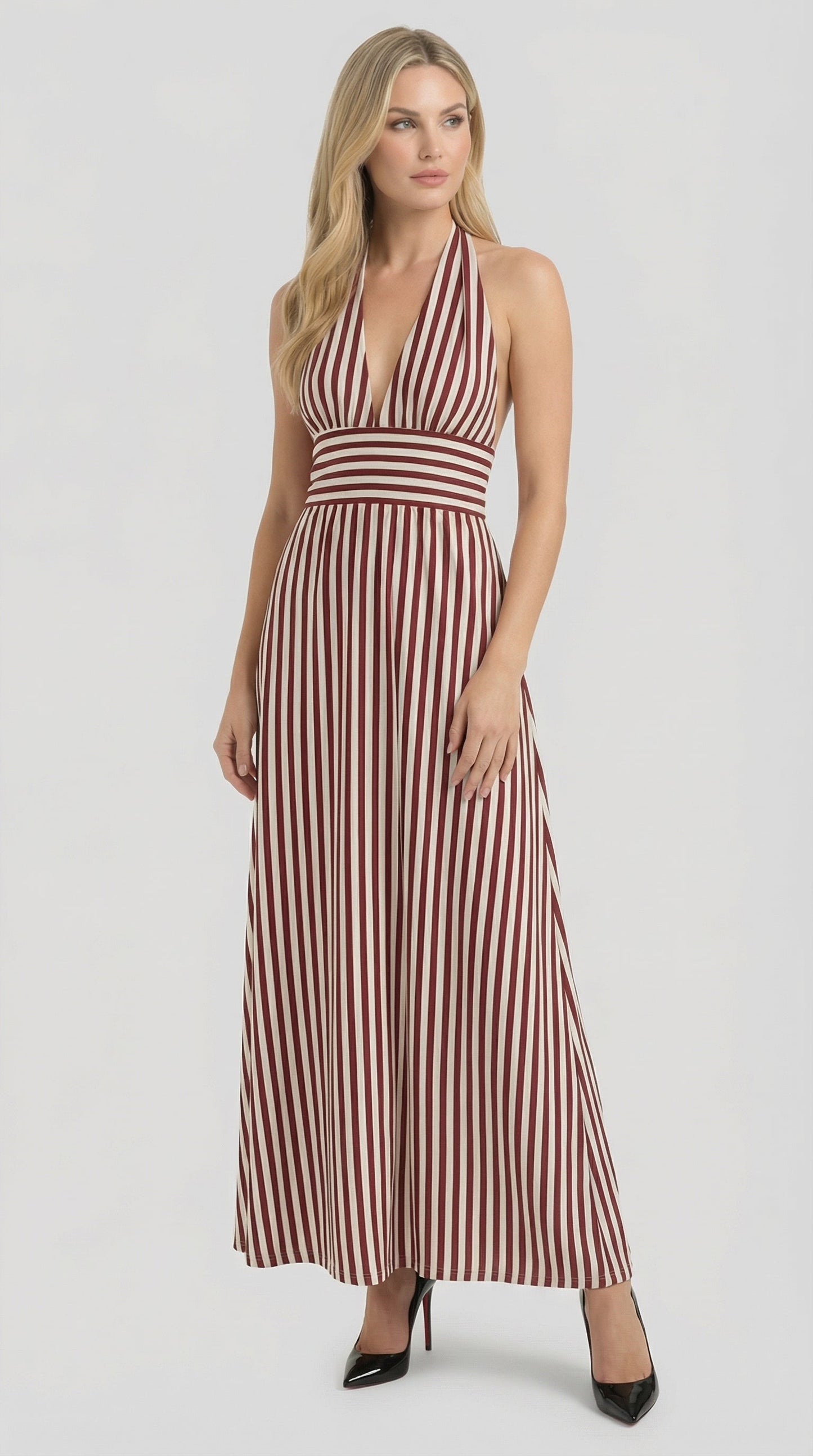 Sandra | Vestido largo a rayas con cuello en V