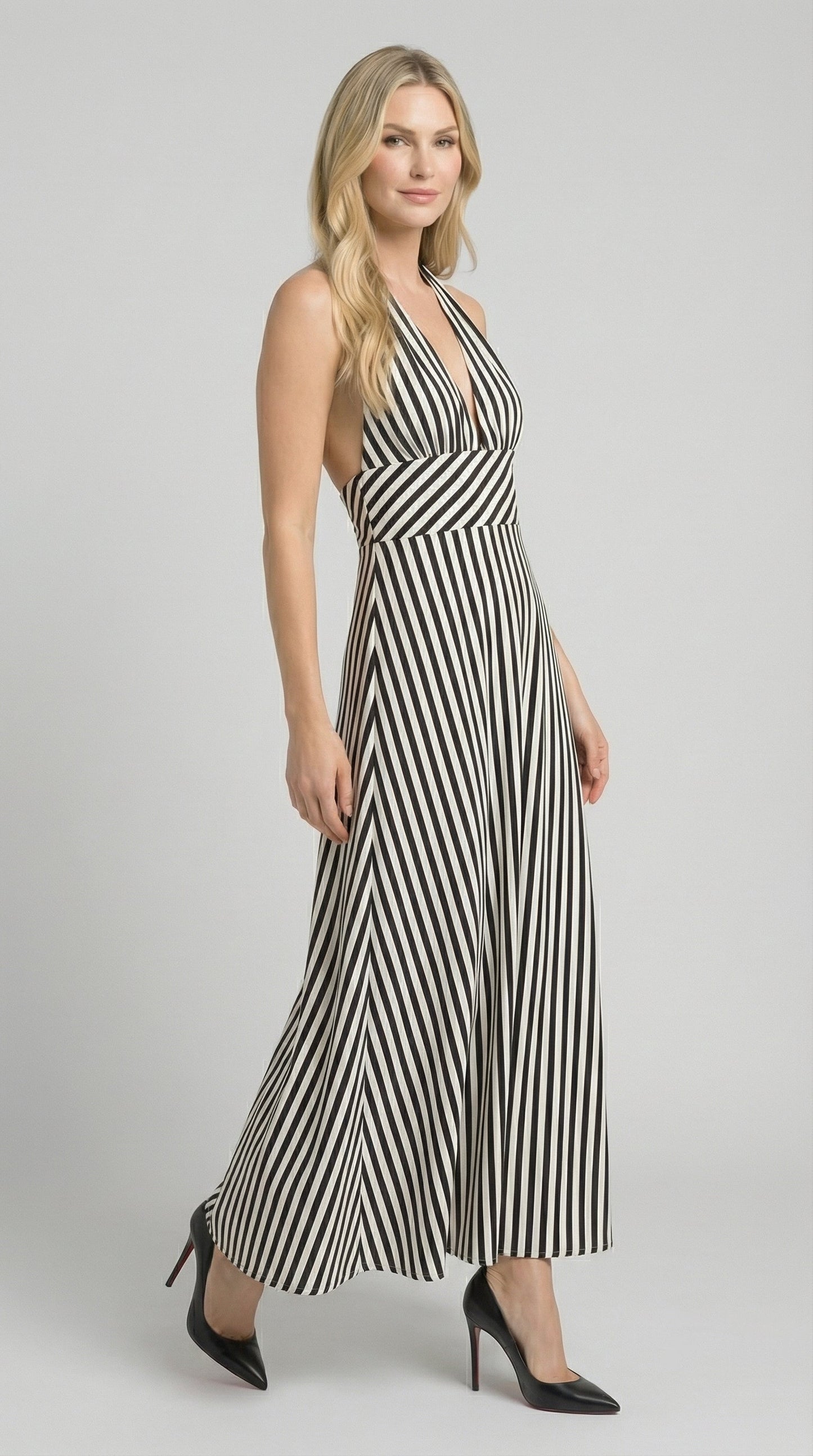Sandra | Vestido largo a rayas con cuello en V