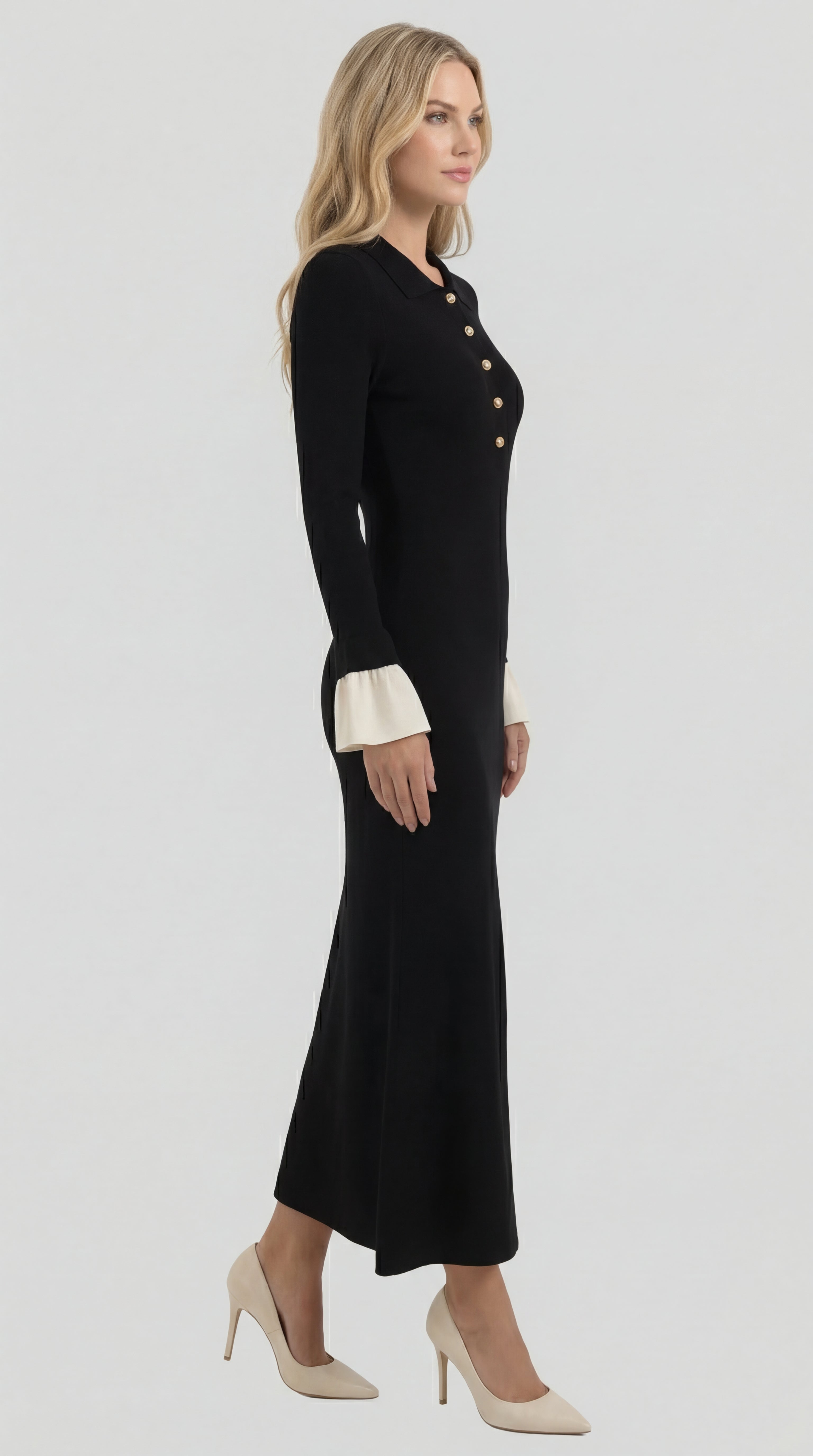 Charlotte | Long Knit Dress with Contrast Cuffs