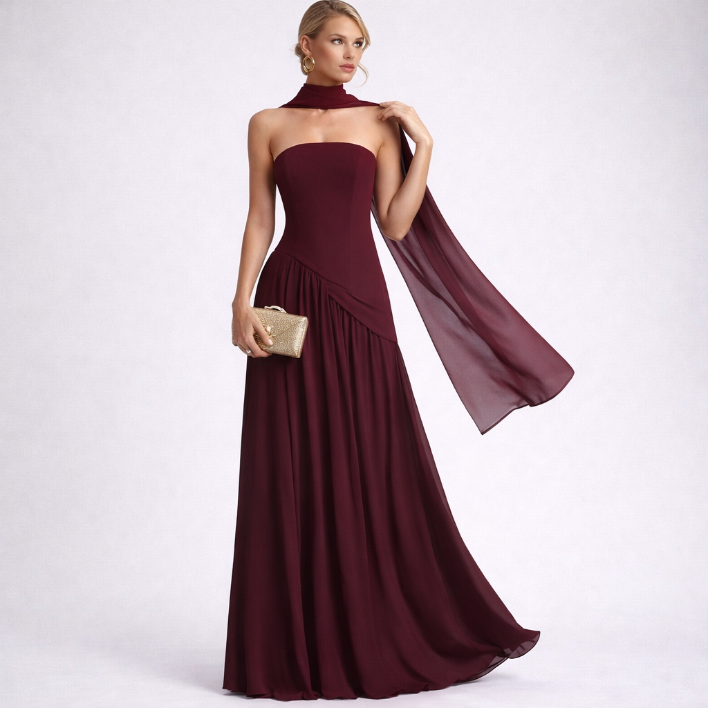 Burgundy Long Dress Elegance Flow
