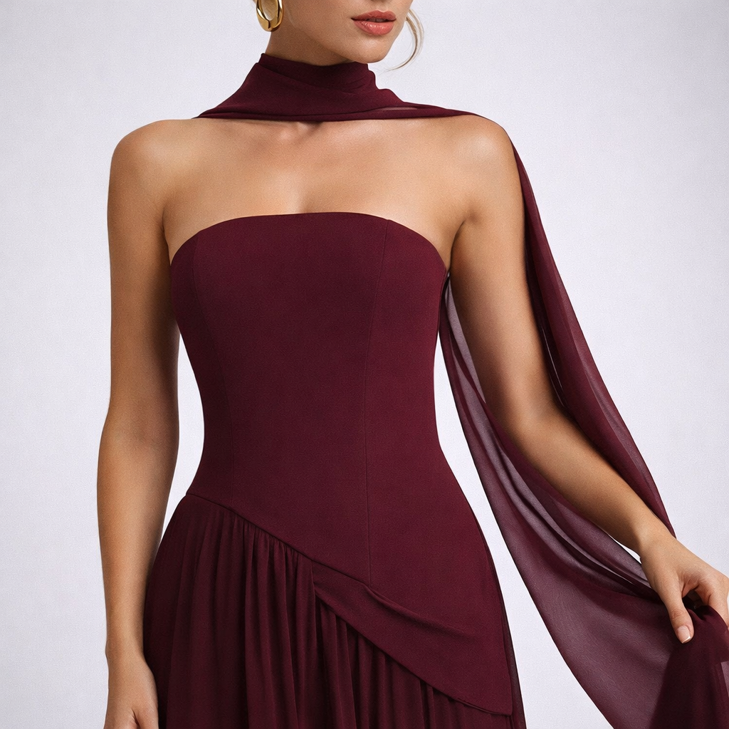 Burgundy Long Dress Elegance Flow