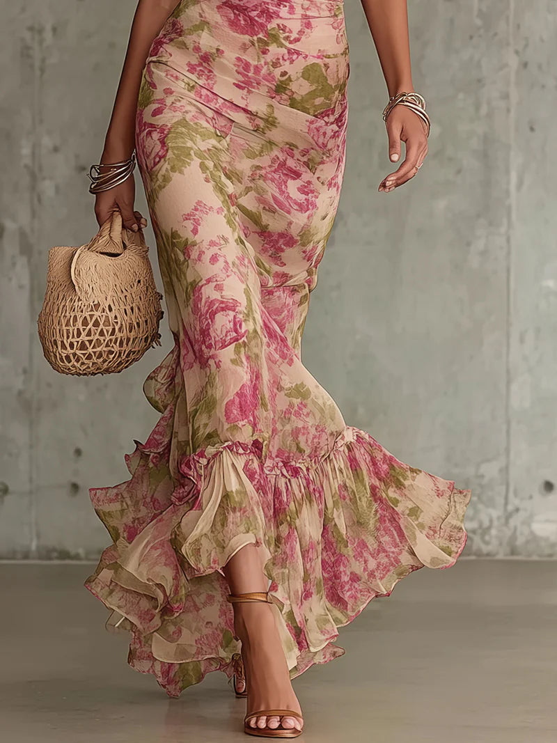 Amara | Vintage Floral Print Long Dress with Sleeves
