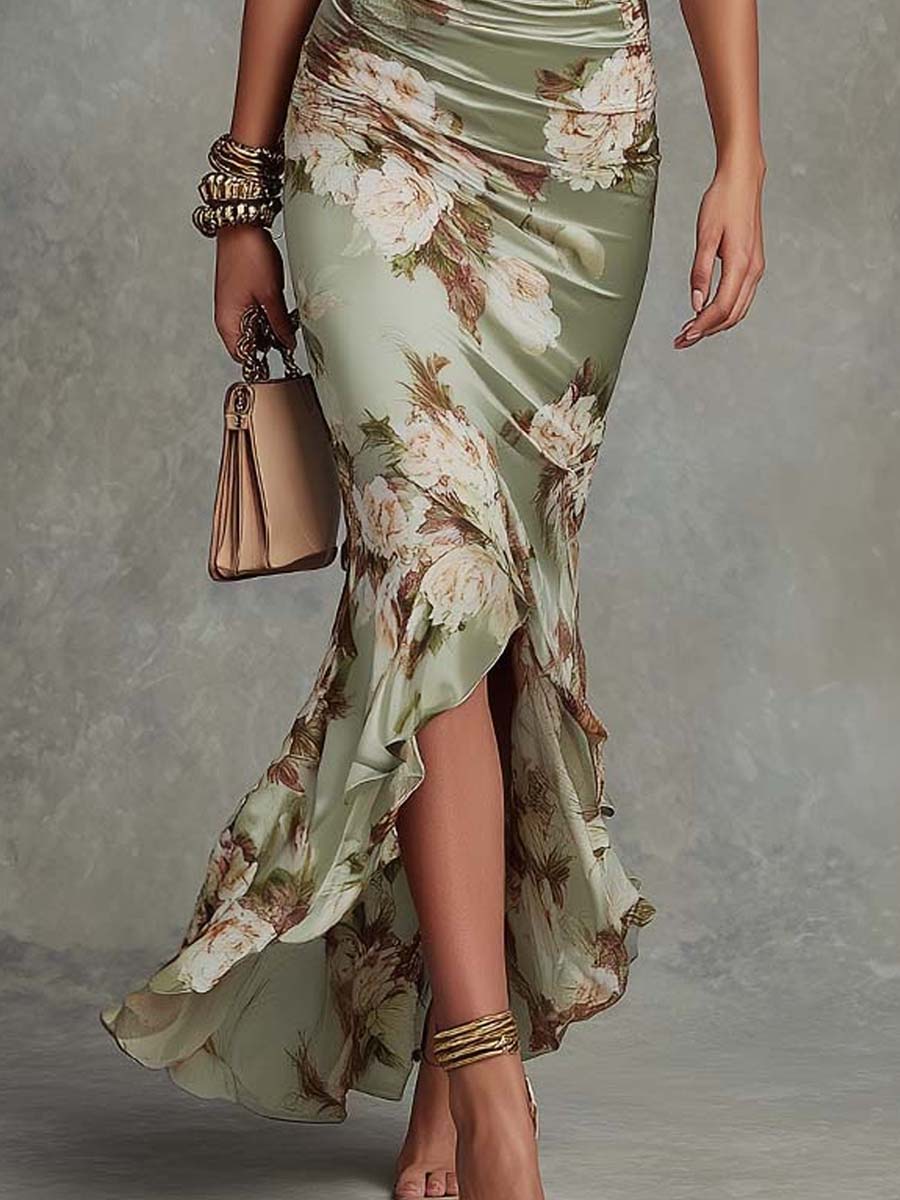 Livia | Green Satin Maxi Dress