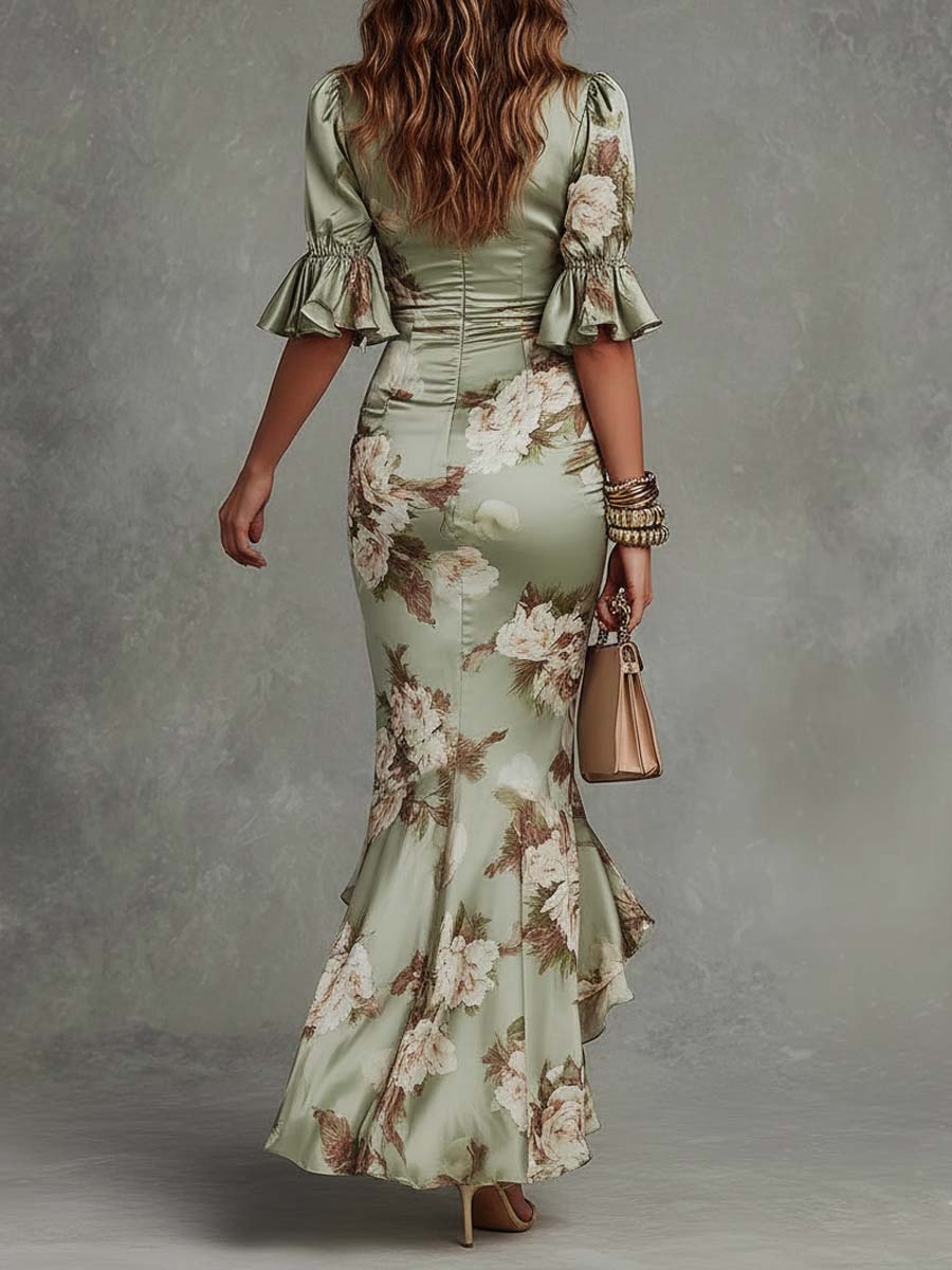 Livia | Green Satin Maxi Dress