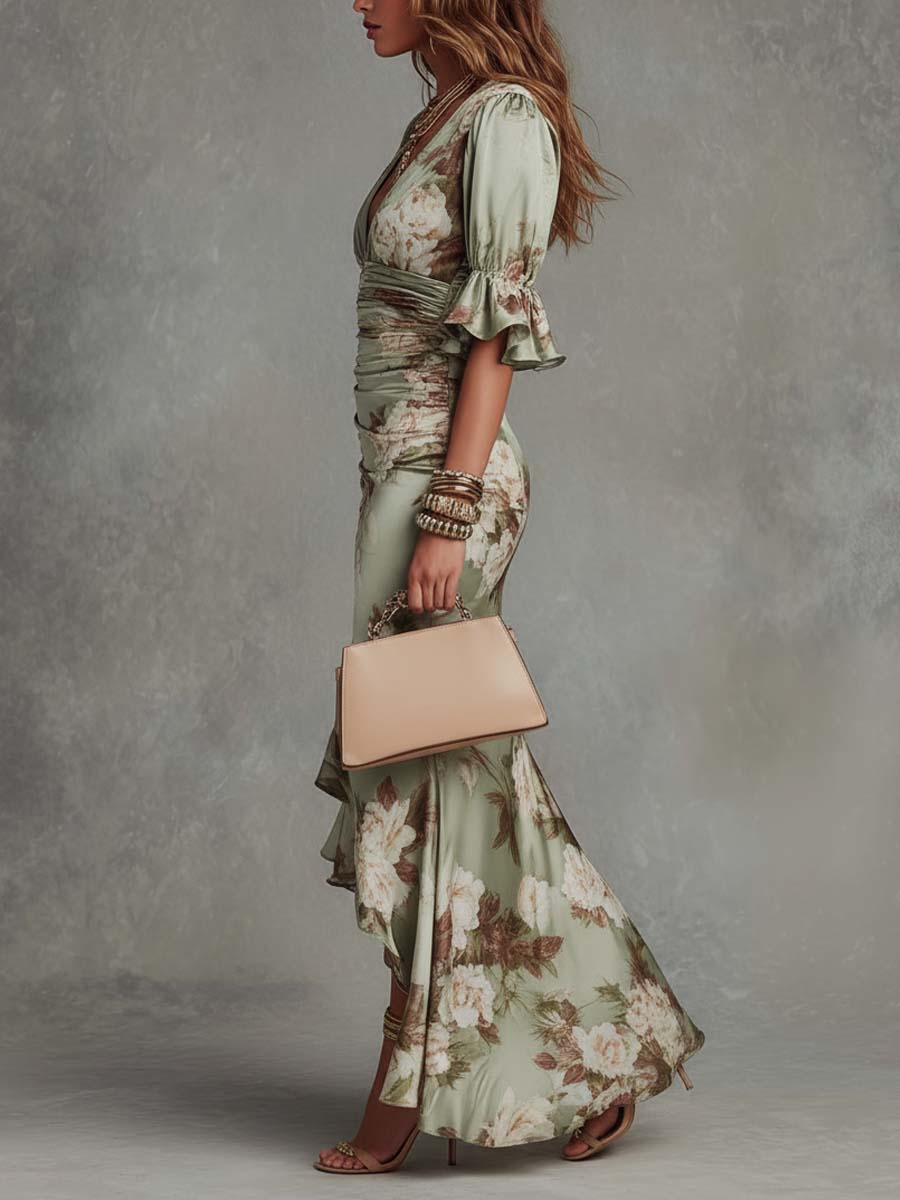 Livia | Green Satin Maxi Dress