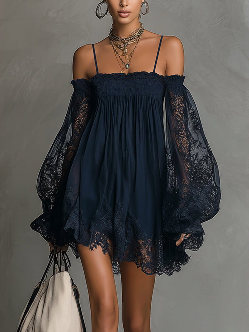 Noelia | Navy Blue Chiffon Mini Dress