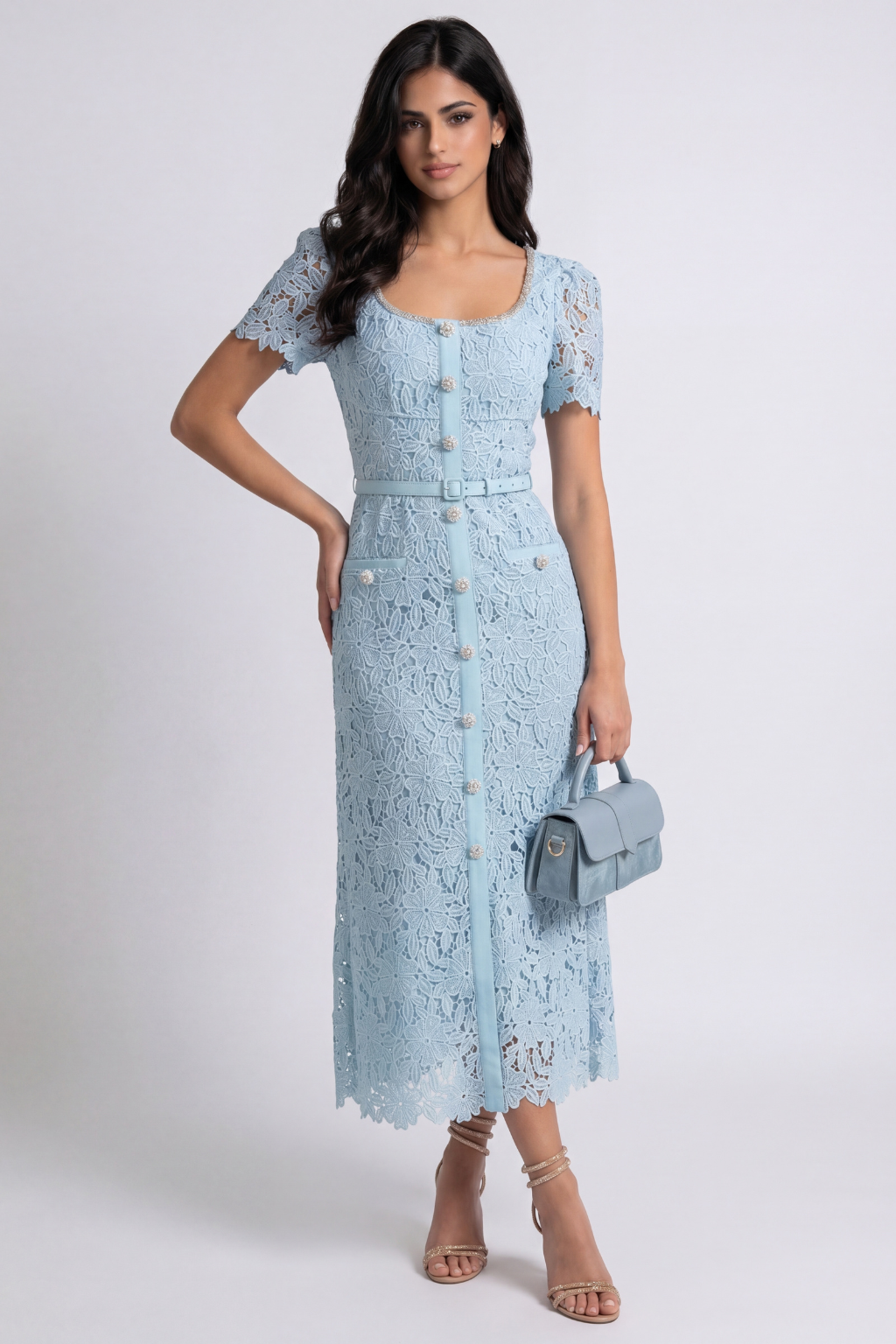Azucena | Sky Blue Lace Midi Dress