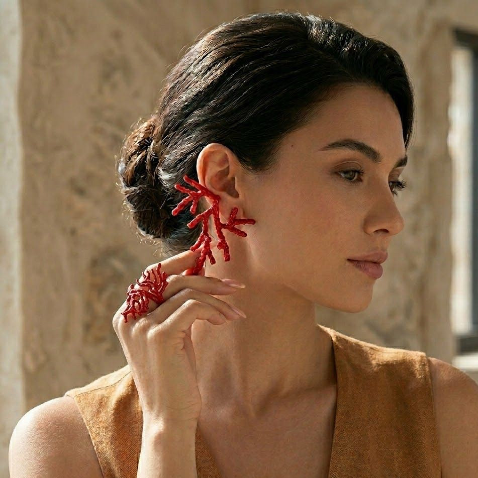 Coral Red Statement Earrings