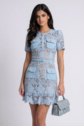 Yasmina | Blue Short Sleeve Embroidered Floral Dress