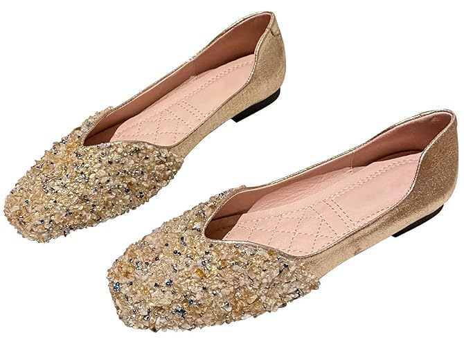 Square-Toe Flats with Sparkly Rhinestones