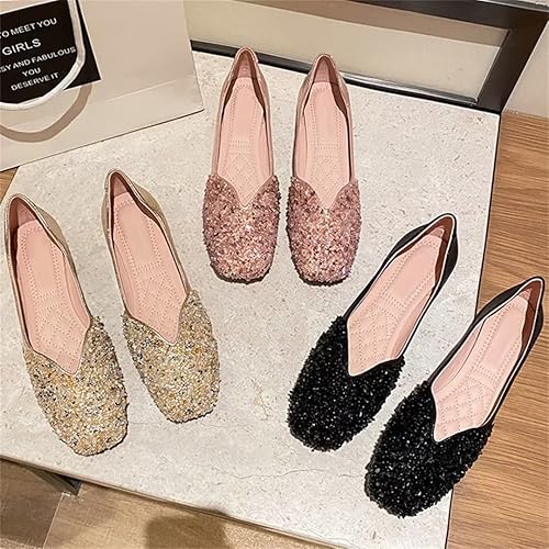 Square-Toe Flats with Sparkly Rhinestones