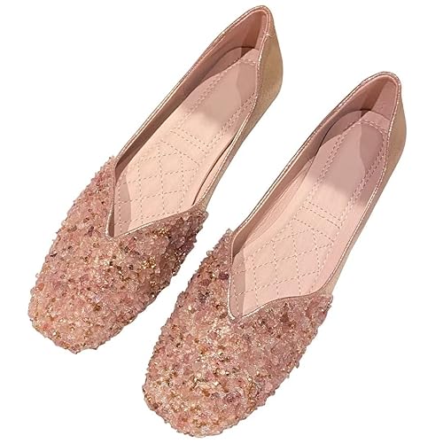 Square-Toe Flats with Sparkly Rhinestones
