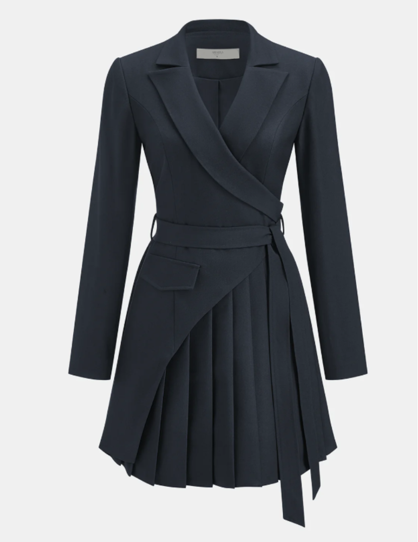 Johanna | Pleated blazer dress with belt.