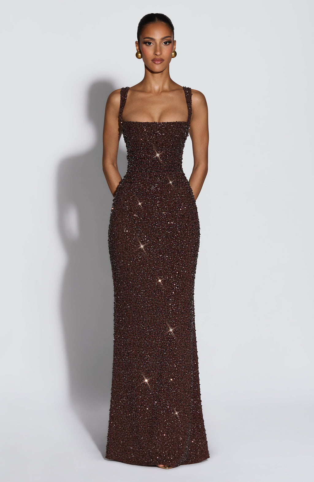 Carmina | Shiny plum brown maxi dress