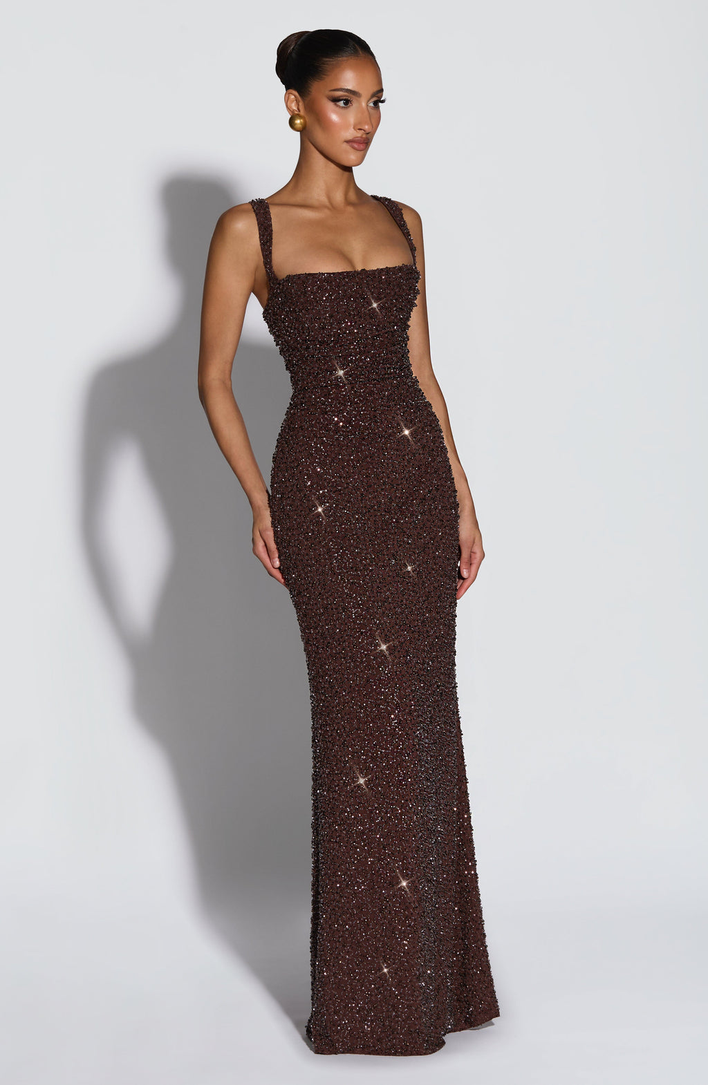 Carmina | Shiny plum brown maxi dress