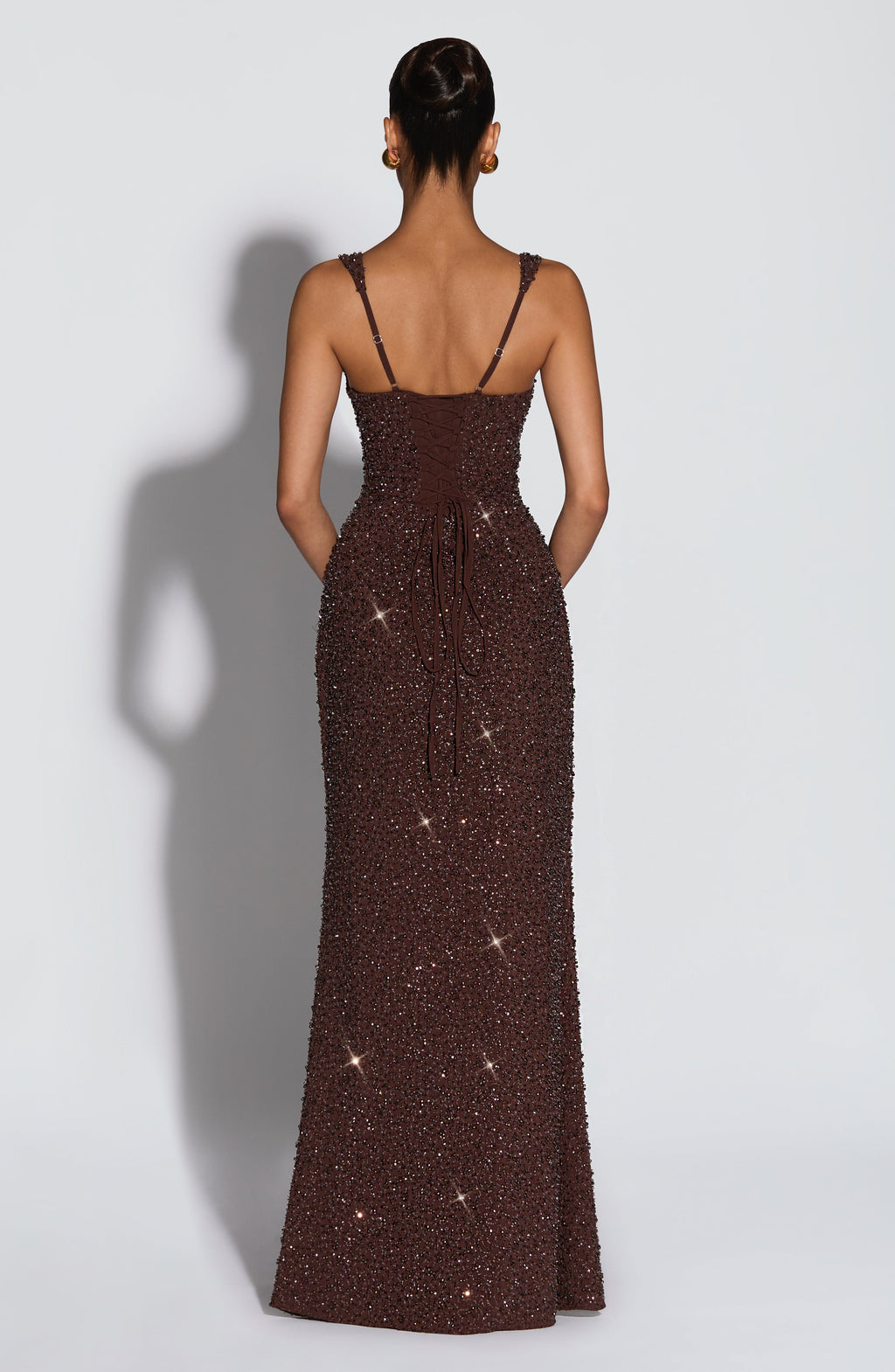 Carmina | Shiny plum brown maxi dress