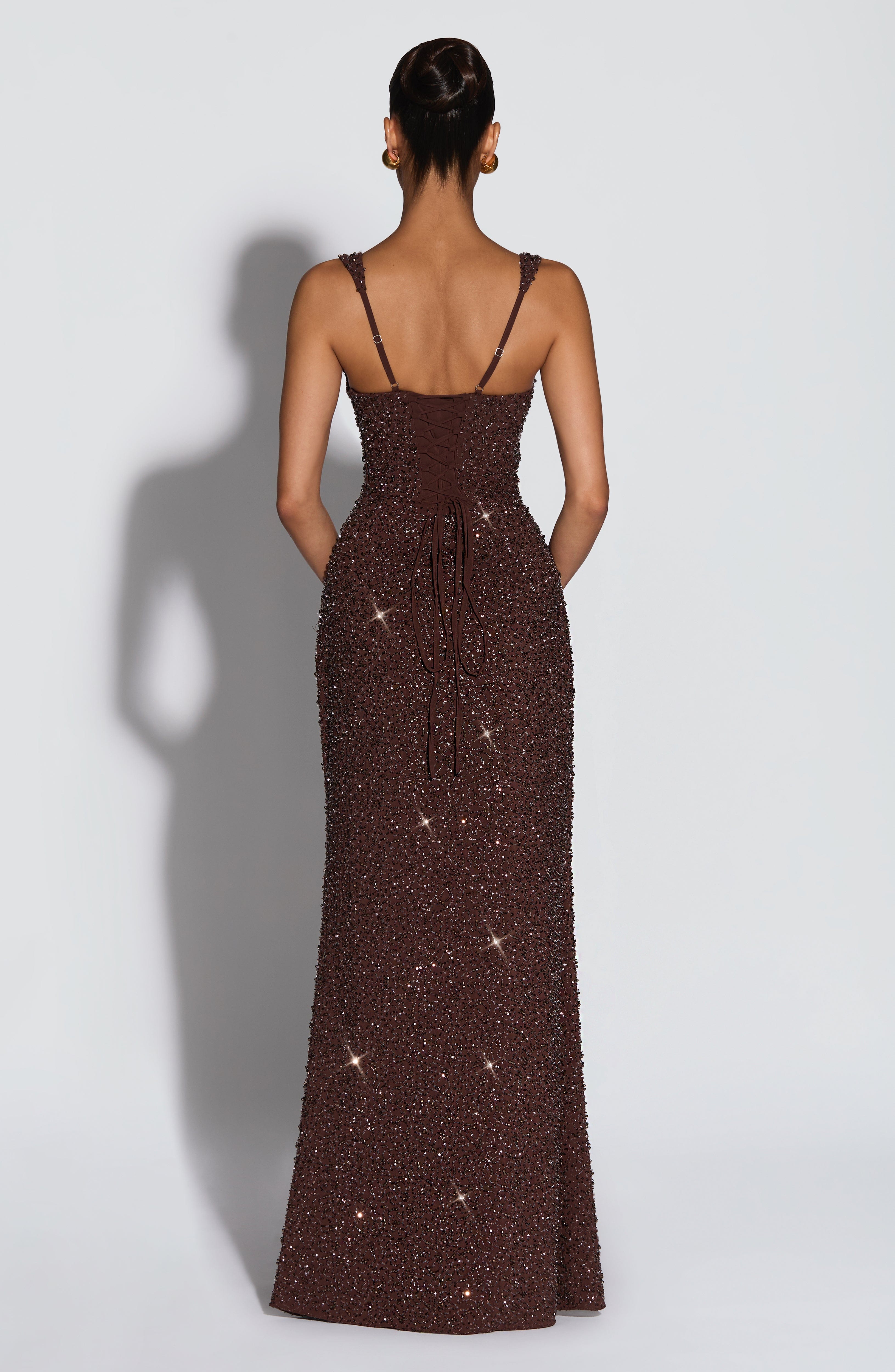 Carmina | Shiny plum brown maxi dress
