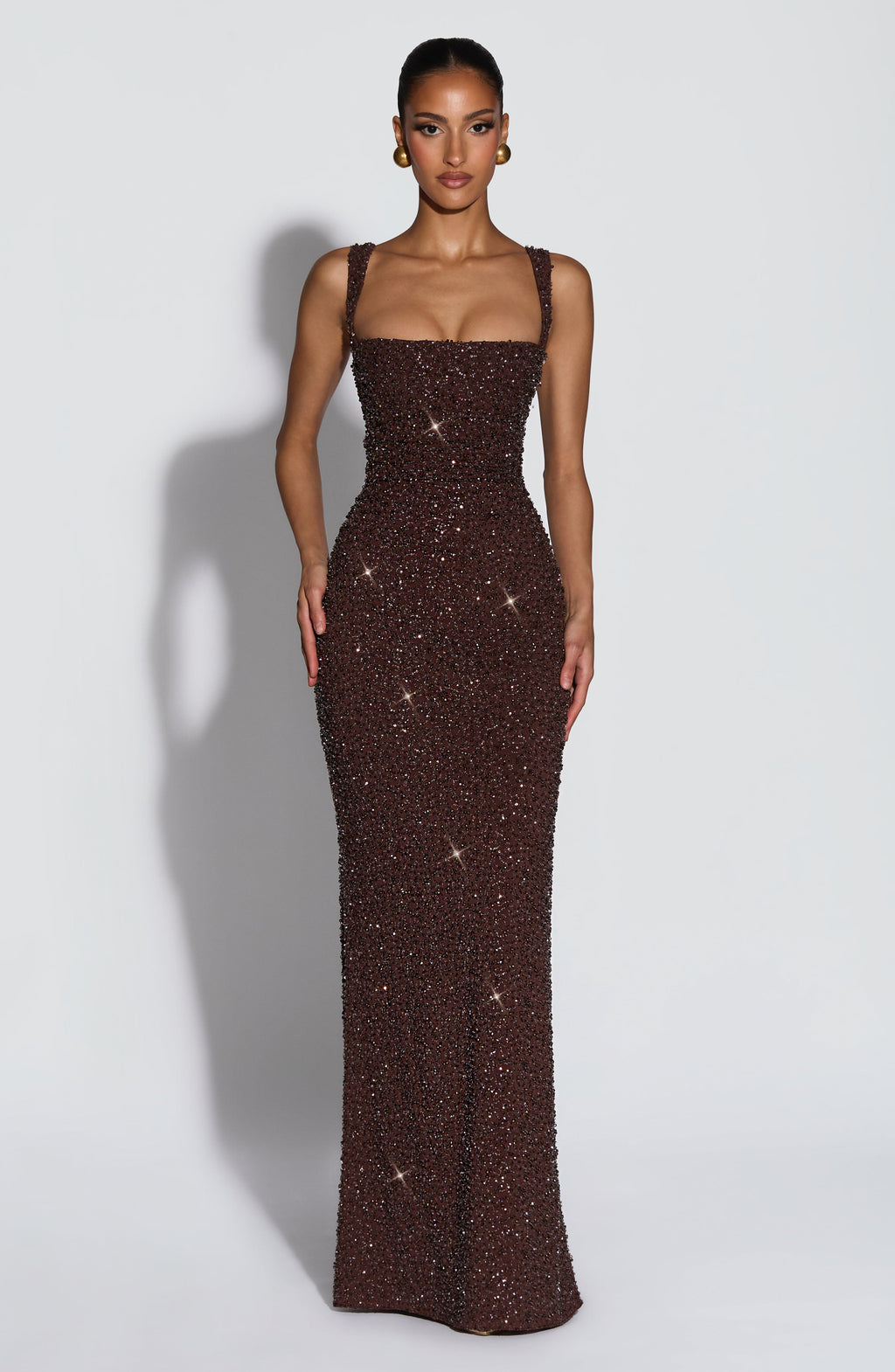 Carmina | Shiny plum brown maxi dress