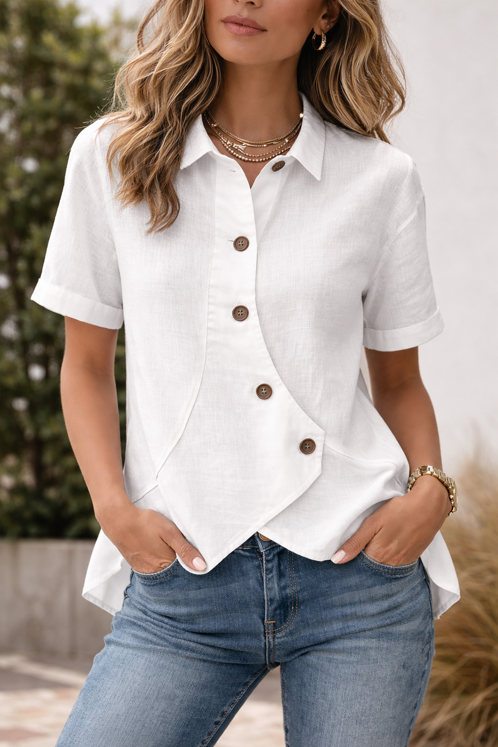 White Asymmetric Linen Flow Shirt