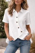 White Asymmetric Linen Flow Shirt
