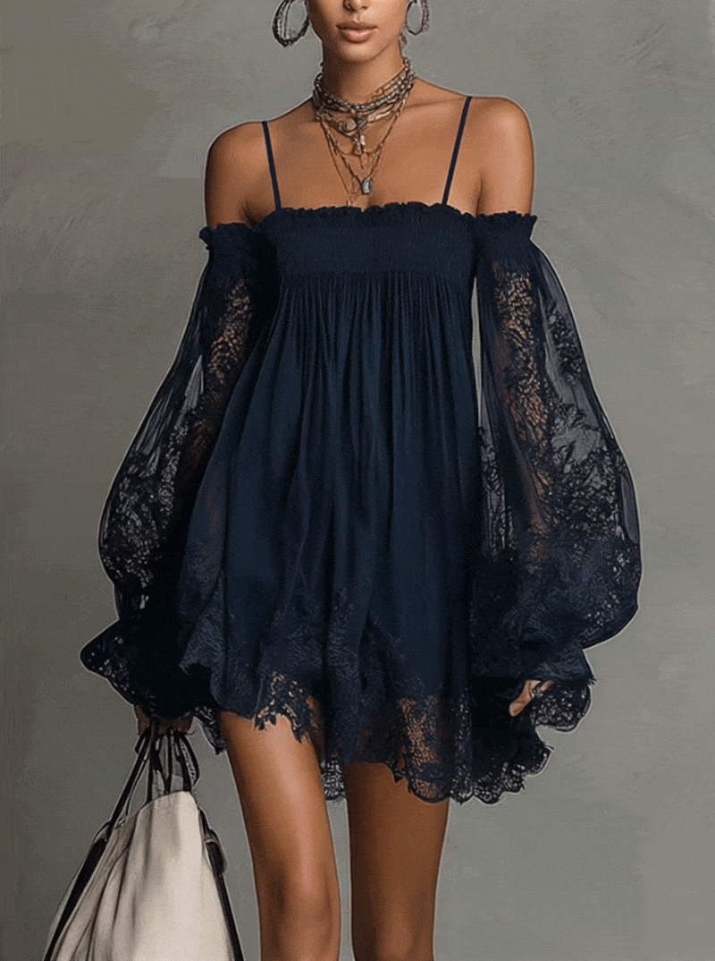 Noelia | Navy Blue Chiffon Mini Dress