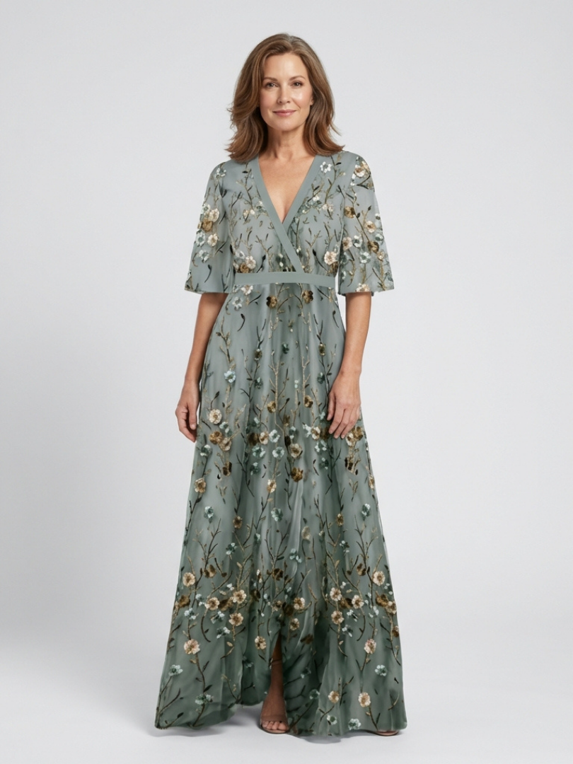 Melodi | Vestido largo de flores con cuello en V