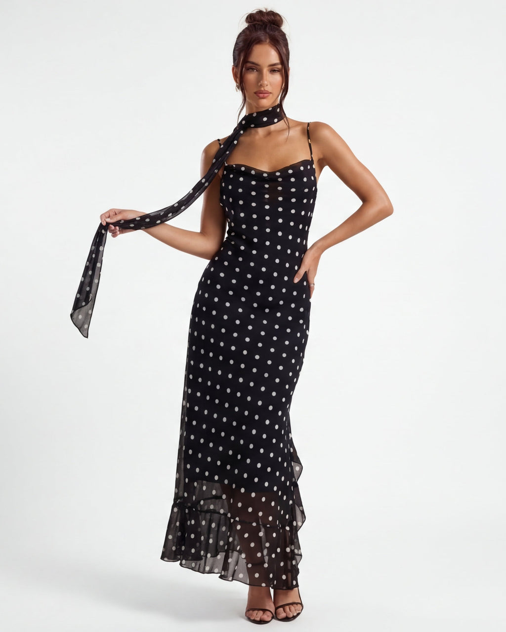 Alessia | Black Polka Dot Maxi Dress